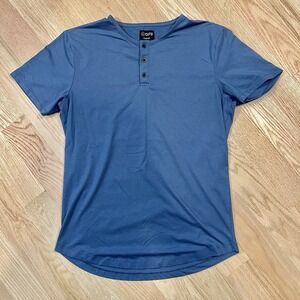 Cuts Shirt Men's Medium Blue Henley Short Sleeve Curve Hem Casual Stretch